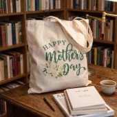 Green White Floral Happy Moederdag Tote Bag