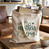 Green White Floral Happy Moederdag Tote Bag
