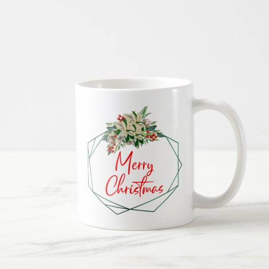 Green White Floral Merry Christmas Coffee Mug  Koffiemok (Rechts)