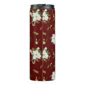 Green White Floral Pattern on Maroon Thermosbeker (Achterkant)