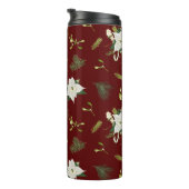 Green White Floral Pattern on Maroon Thermosbeker (Geroteerd rechts)