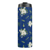 Green White Floral Pattern on Navy Thermosbeker (Voorkant)