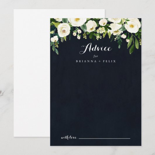 Green White Floral Royal Blue Calligraphy Wedding Advieskaart (Voorkant / Achterkant)