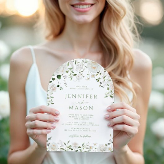 Green White Flowers Eucalyptus Rose Peony Wedding Kaart
