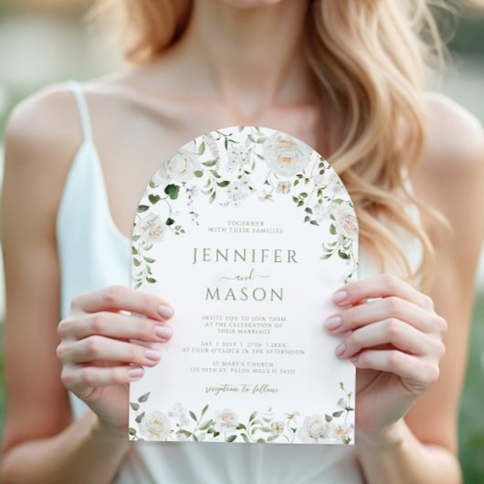 Green White Flowers Eucalyptus Rose Peony Wedding Kaart