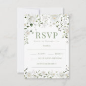 Green White Flowers Eucalyptus Wedding RSVP cards (Voorkant)