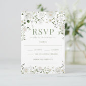 Green White Flowers Eucalyptus Wedding RSVP cards (Staand voorkant)