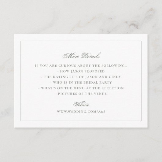 Green White Framed Elegant Monogram Weddenschap Informatiekaartje (Voorkant)