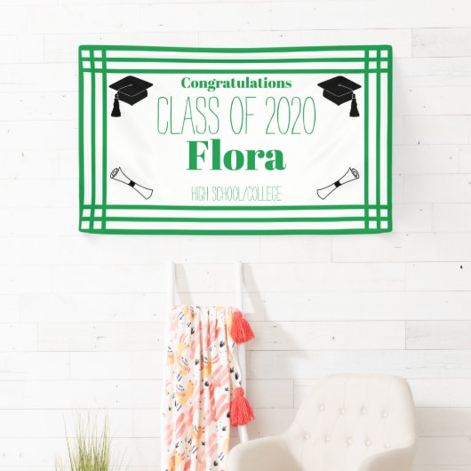 Green White Geometric Graduation Party Spandoek (Insitu)