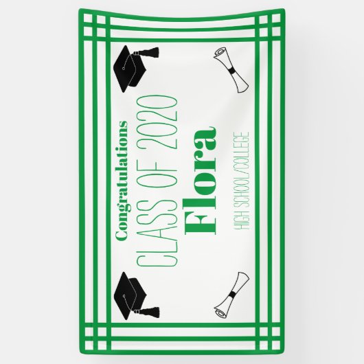 Green White Geometric Graduation Party Spandoek (Verticaal)