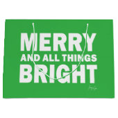Green & White Gift Bag | Merry & All Things Bright Groot Cadeauzakje (Voorkant)