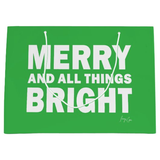 Green & White Gift Bag | Merry & All Things Bright Groot Cadeauzakje (Voorkant)