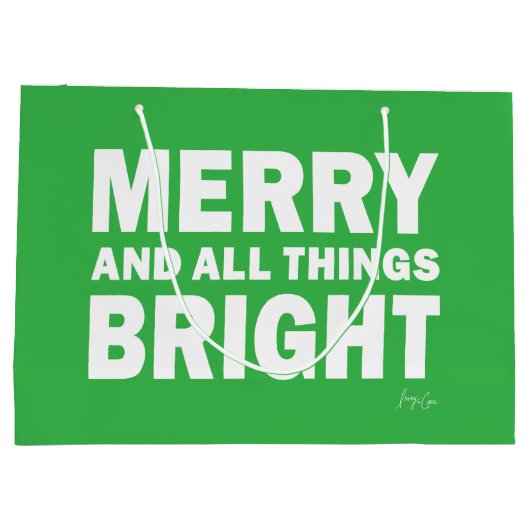 Green & White Gift Bag | Merry & All Things Bright Groot Cadeauzakje (Achterkant)