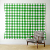 Green & White Gingham Check Tapestry Wandkleed (In Situ (horizontaal))