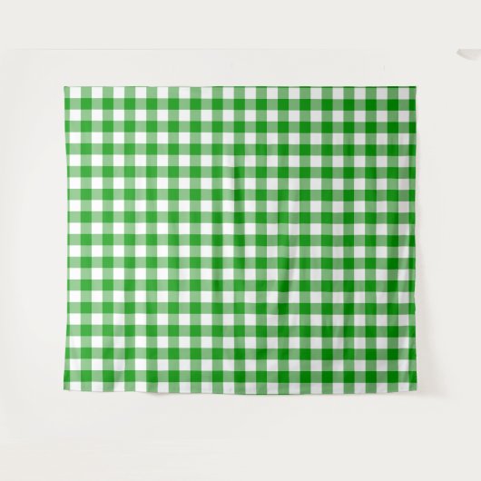 Green & White Gingham Check Tapestry Wandkleed (Voorkant (horizontaal))