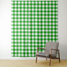 Green & White Gingham Check Tapestry Wandkleed