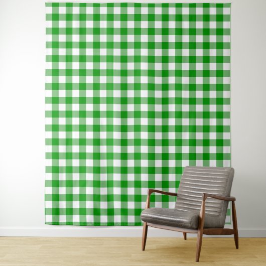 Green & White Gingham Check Tapestry Wandkleed (In situ)