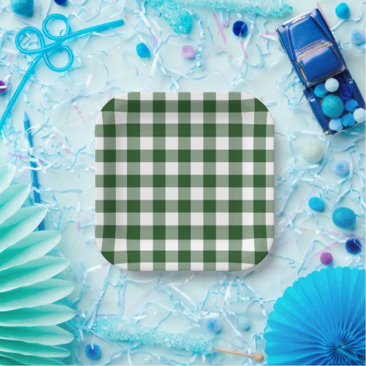 Green White Gingham Pattern Papieren Bordje (Feest)