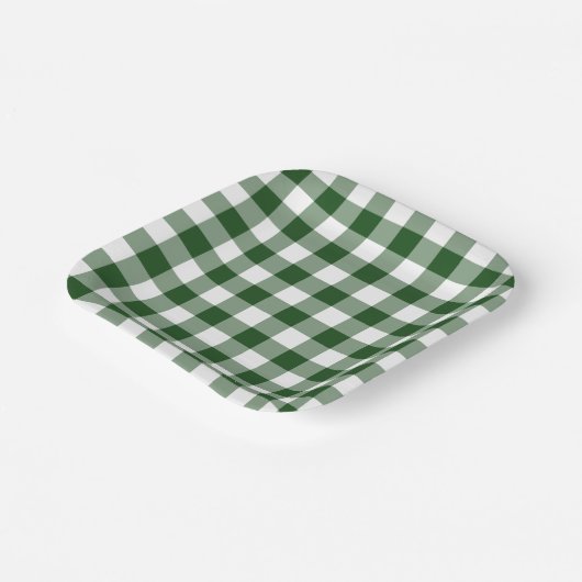 Green White Gingham Pattern Papieren Bordje (Gebogen)