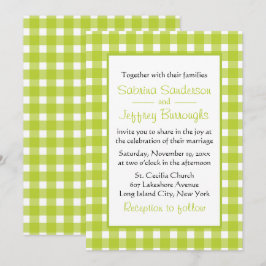 Green White Gingham Plaid controleert Country Wedd Kaart