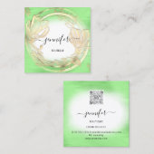 Green White Gold Floral QRCode Logo Vierkante Visitekaartje (Voorkant / Achterkant)