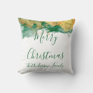 Green White Gold Monogram Merry kerst Kussen