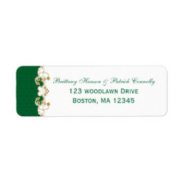 Green White Gold Scroll Return Address Label