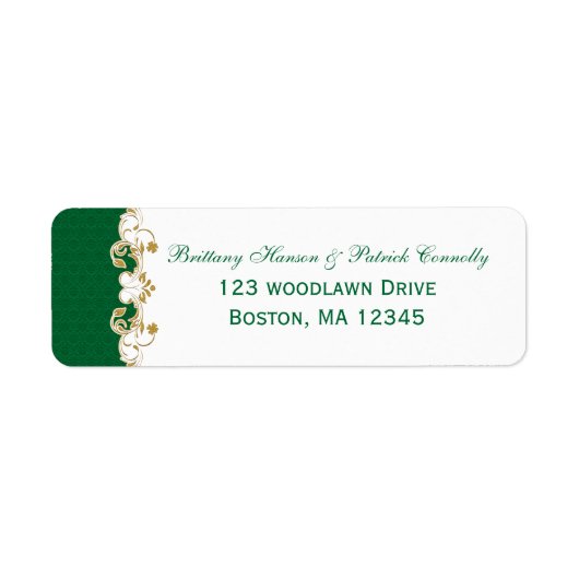 Green White Gold Scroll Return Address Label (Voorkant)