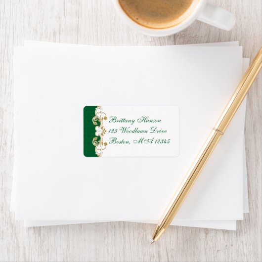 Green White Gold Scroll Return Address Label (Insitu)