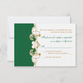 Green White Gold Scroll, Shamrocks RSVP-kaart Kaart
