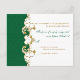 Green White Gold Scroll, Shamrocks RSVP-kaart RSVP Kaartje