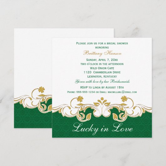 Green White Gold Scroll, Shamrocks Vrijgezellenfee Kaart (Voorkant / Achterkant)