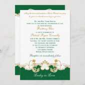 Green White Gold Scroll, Shamrocks Wedding Invite Kaart (Voorkant / Achterkant)