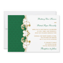 Green White Gold Scroll, Shamrocks Wedding Invite