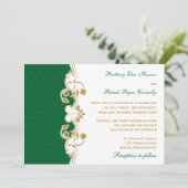 Green White Gold Scroll, Shamrocks Wedding Invite Kaart (Staand voorkant)