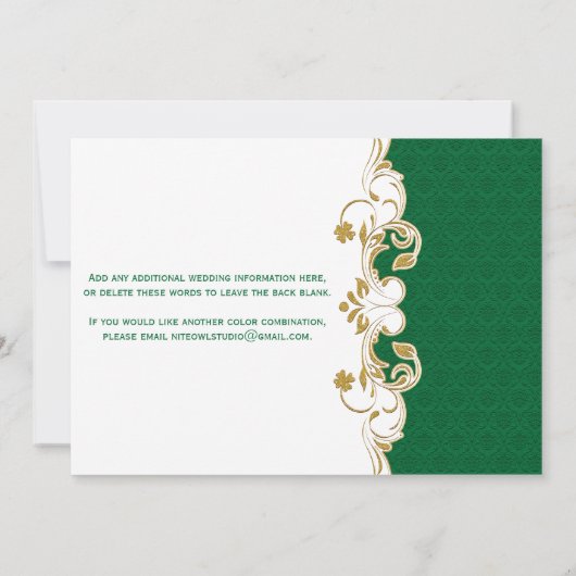 Green White Gold Scroll, Shamrocks Wedding Invite Kaart (Achterkant)