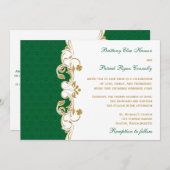 Green White Gold Scroll, Shamrocks Wedding Invite Kaart (Voorkant / Achterkant)