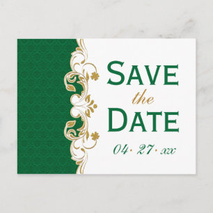 Green White Gold Scrolls Save the Date Briefkaart