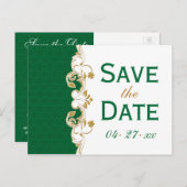 Green White Gold Scrolls Save the Date Briefkaart (Voorkant / Achterkant)