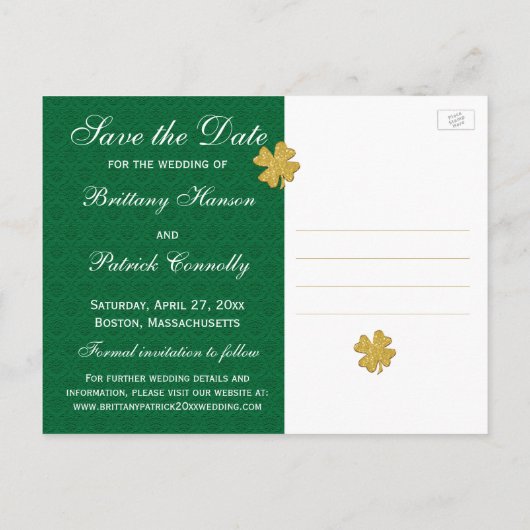Green White Gold Scrolls Save the Date Briefkaart (Achterkant)