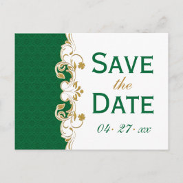 Green White Gold Scrolls Save the Date Briefkaart