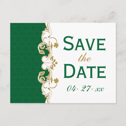 Green White Gold Scrolls Save the Date Briefkaart (Voorkant)