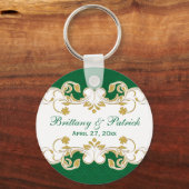 Green White Gold Scrolls Wedding Favor Sleutelhang Sleutelhanger (Voorkant)