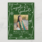 Green White Hand Drawn Doodles Graduation 4 Photo Aankondiging (Voorkant)