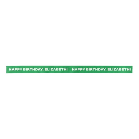 Green White Happy Birthday Name | Gepersonaliseerd Satijnen Lint (Voorkant)