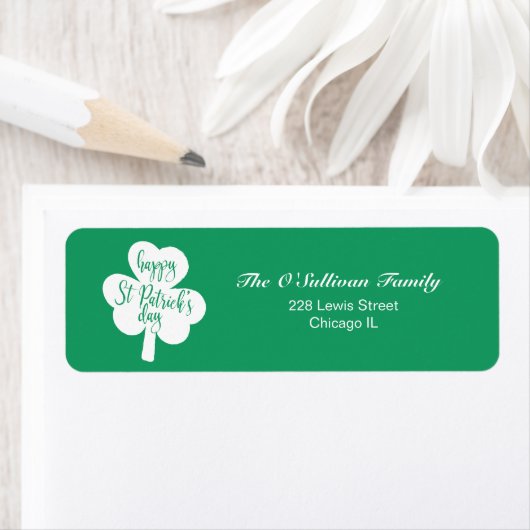 Green & White Happy St. Patrick's Day Shamrock Etiket (Insitu)