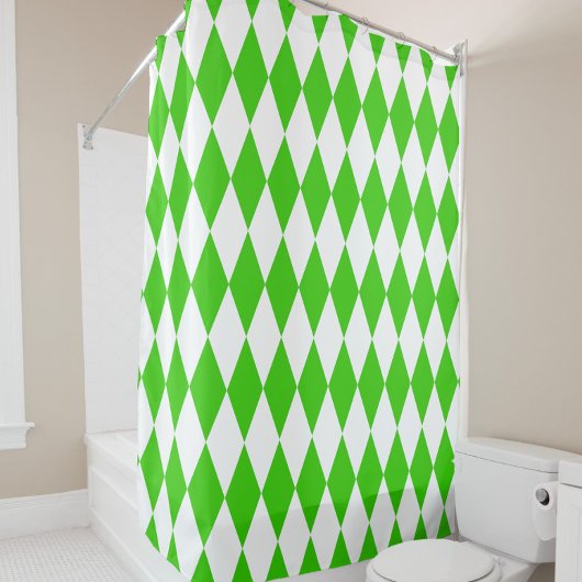 Green White Harlequin Diamonds Checkers Design  Douchegordijn
