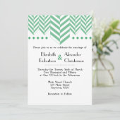 Green White Herringbone Wedding Invitation Kaart (Staand voorkant)