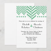 Green White Herringbone Wedding Invitation Kaart (Voorkant / Achterkant)