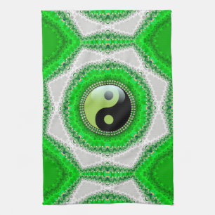 Green White Hexagon Swirl YinYang Kitchen Cloth Theedoek
